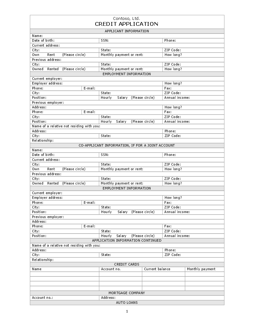 free credit application form voorbeeld afbeelding 