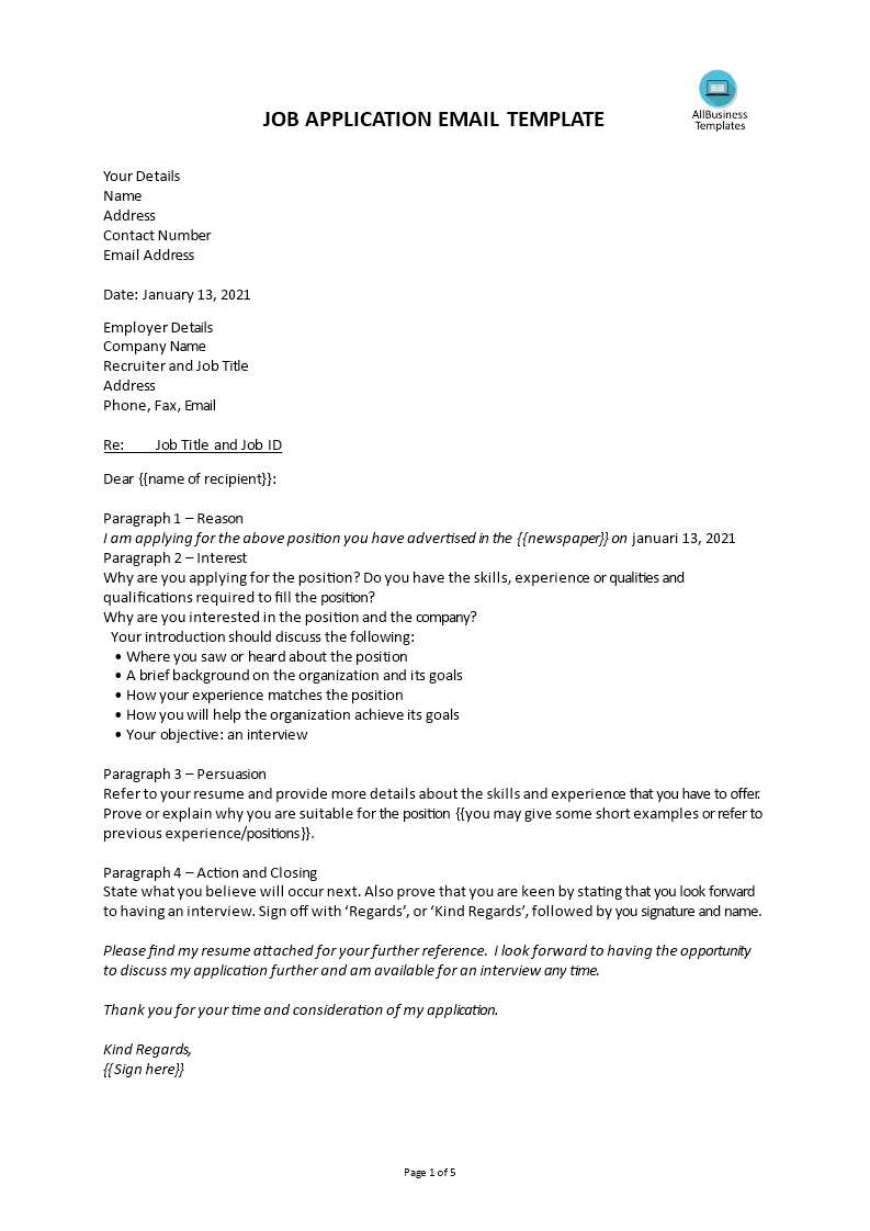 Application cover letter newspaper job vacancy | Templates at allbusinesstemplates.com