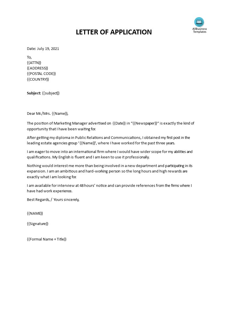 Marketing Cover letter example Gratis