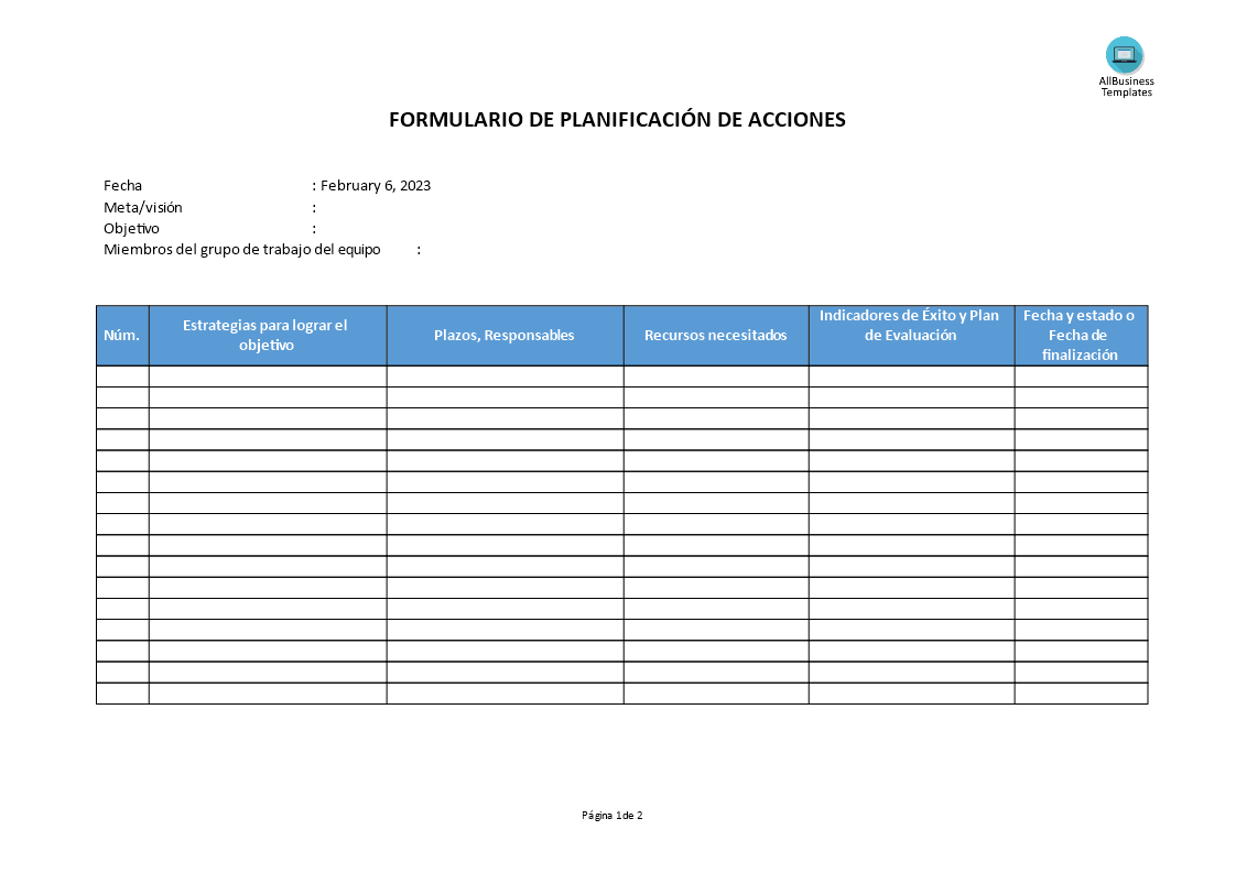 Plan De Acción De Word Gratis 0903