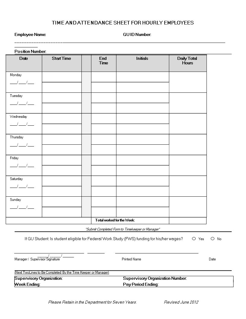 Hourly Employee Time Sheet Templates At Allbusinesstemplates