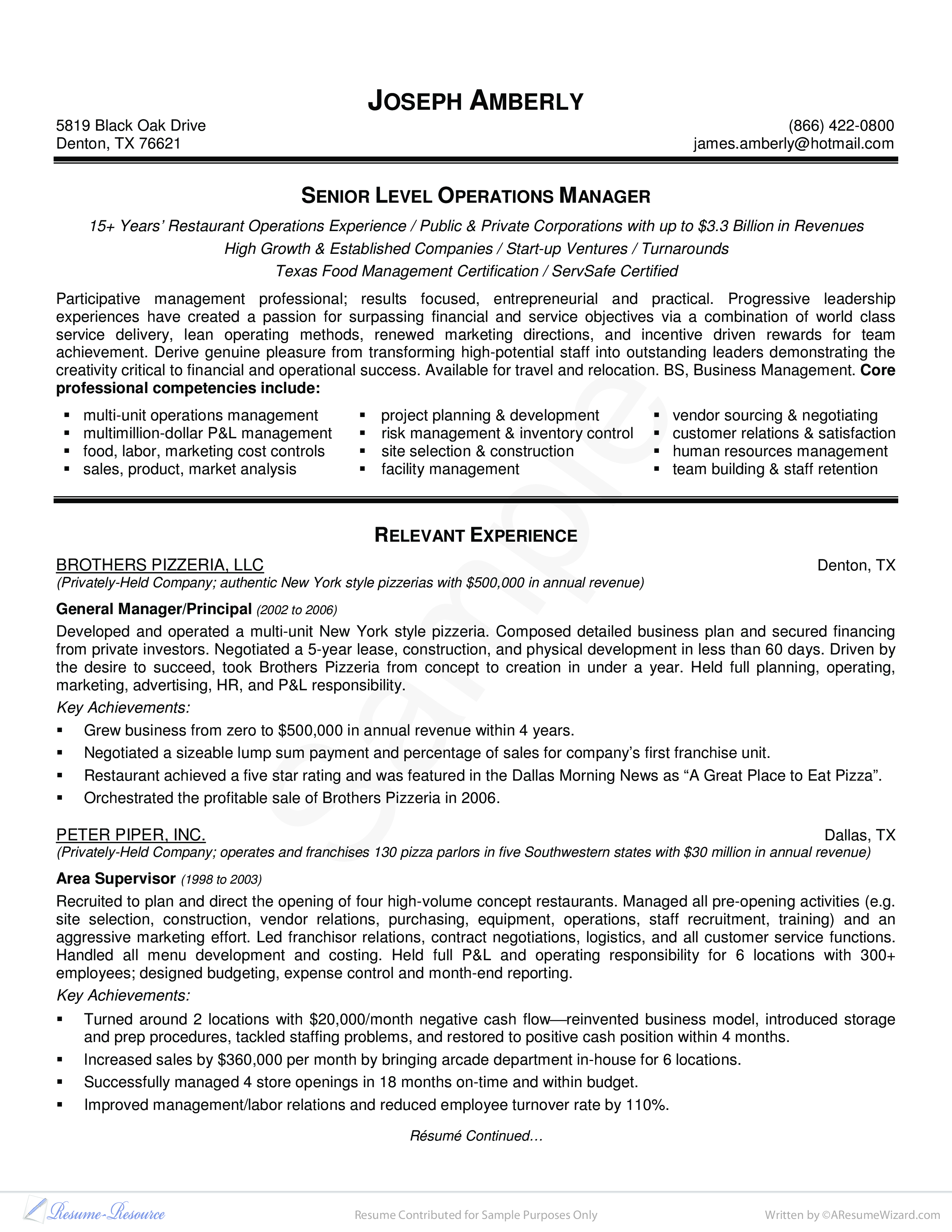 Operations Manager Resume Sample Templates at allbusinesstemplates com