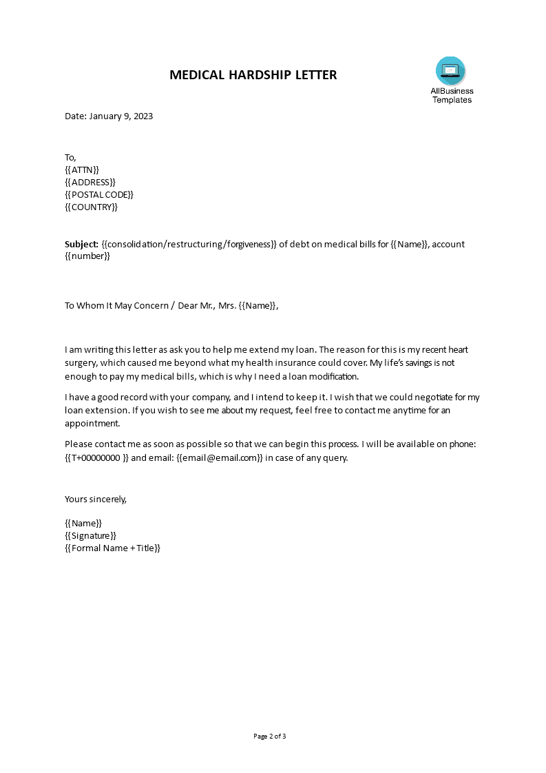 Medical Hardship Letter To Hospital | Templates At Allbusinesstemplates.com