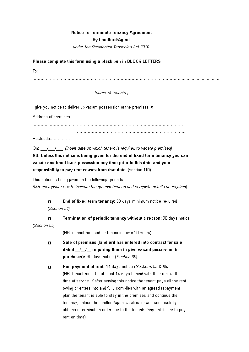 Tenancy Termination Notice Templates At Allbusinesstemplates