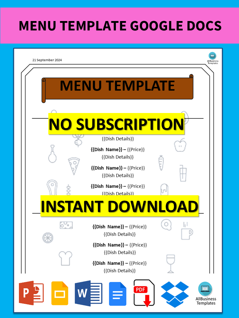 menu template google docs Hauptschablonenbild