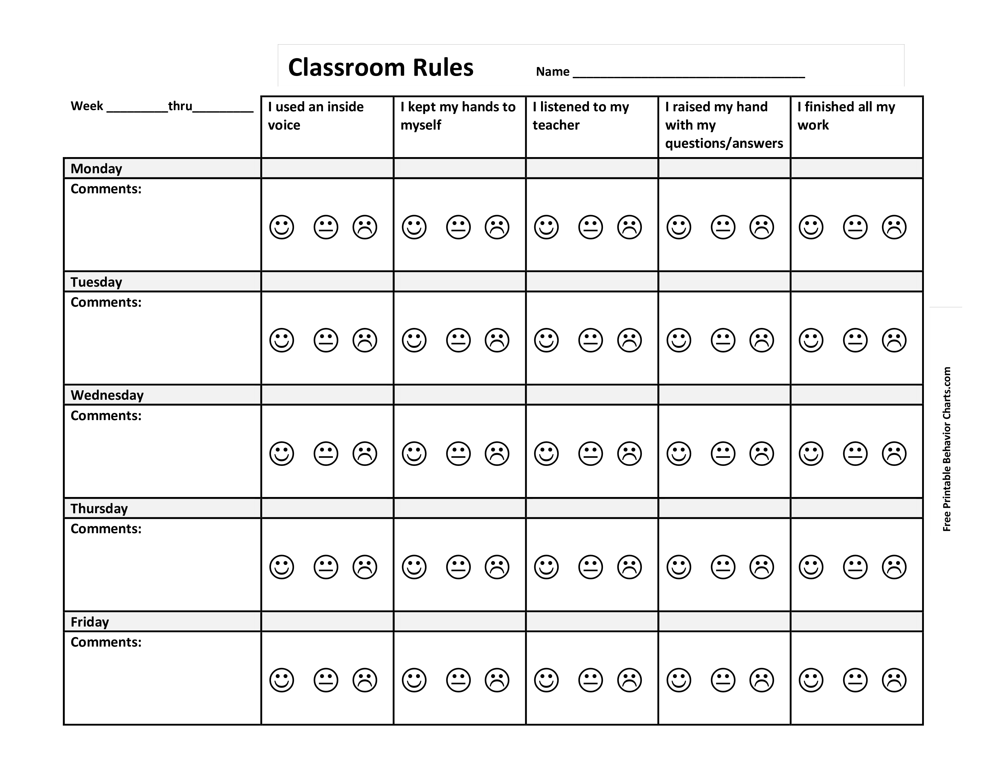 Kostenloses Printable Classroom Behavior Chart template