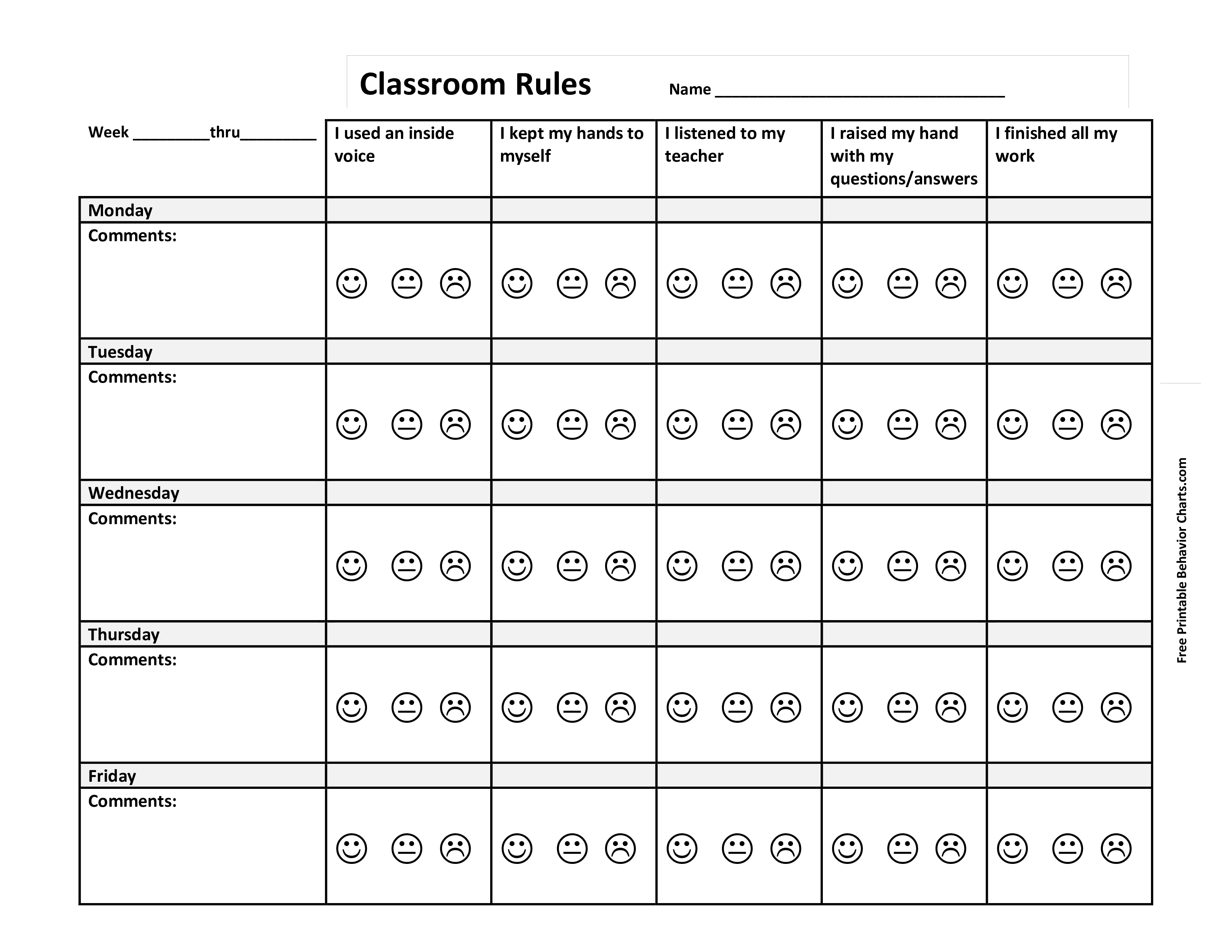 Printable Classroom Behavior Chart Template Templates At Allbusinesstemplates