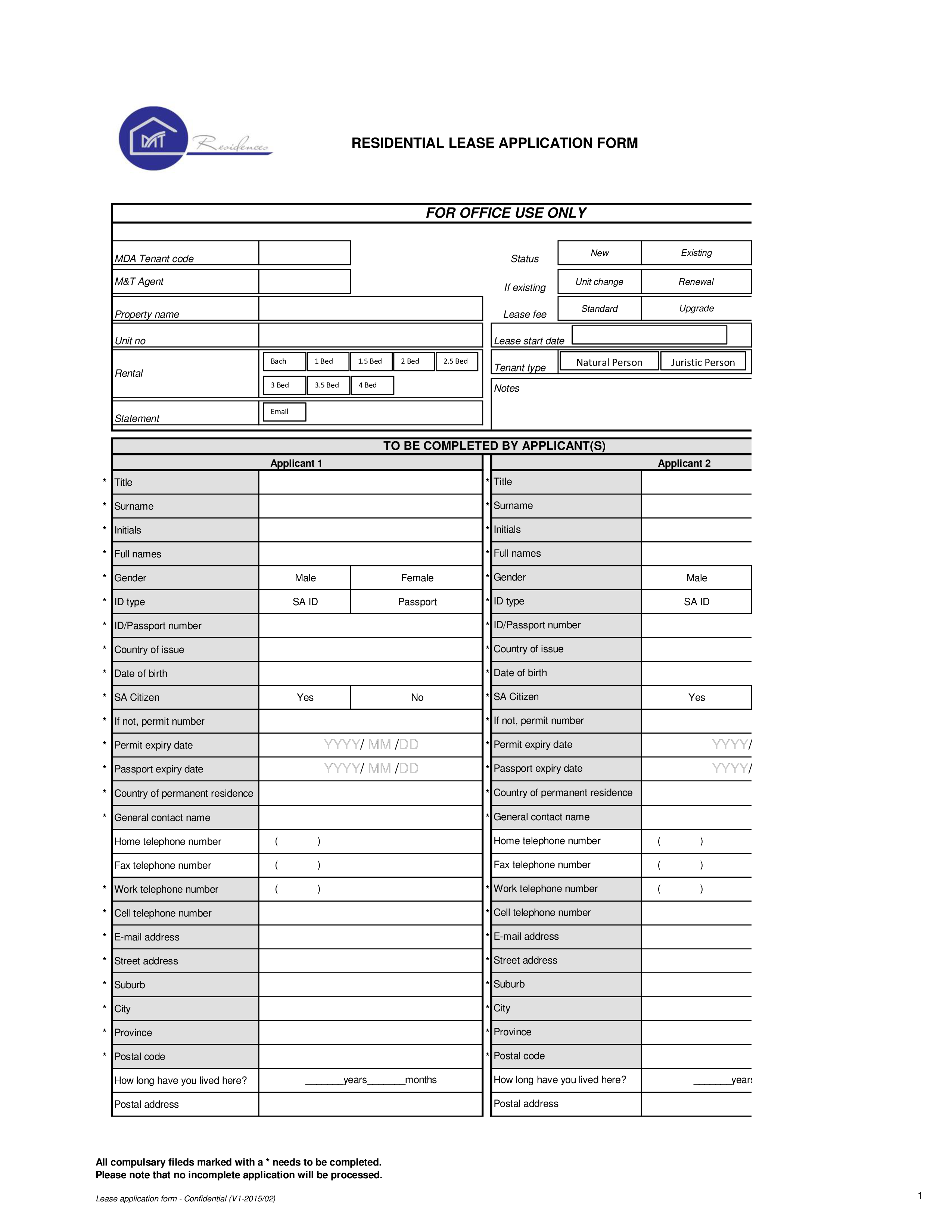 Gratis Generic Residentieel Lease Applicatie