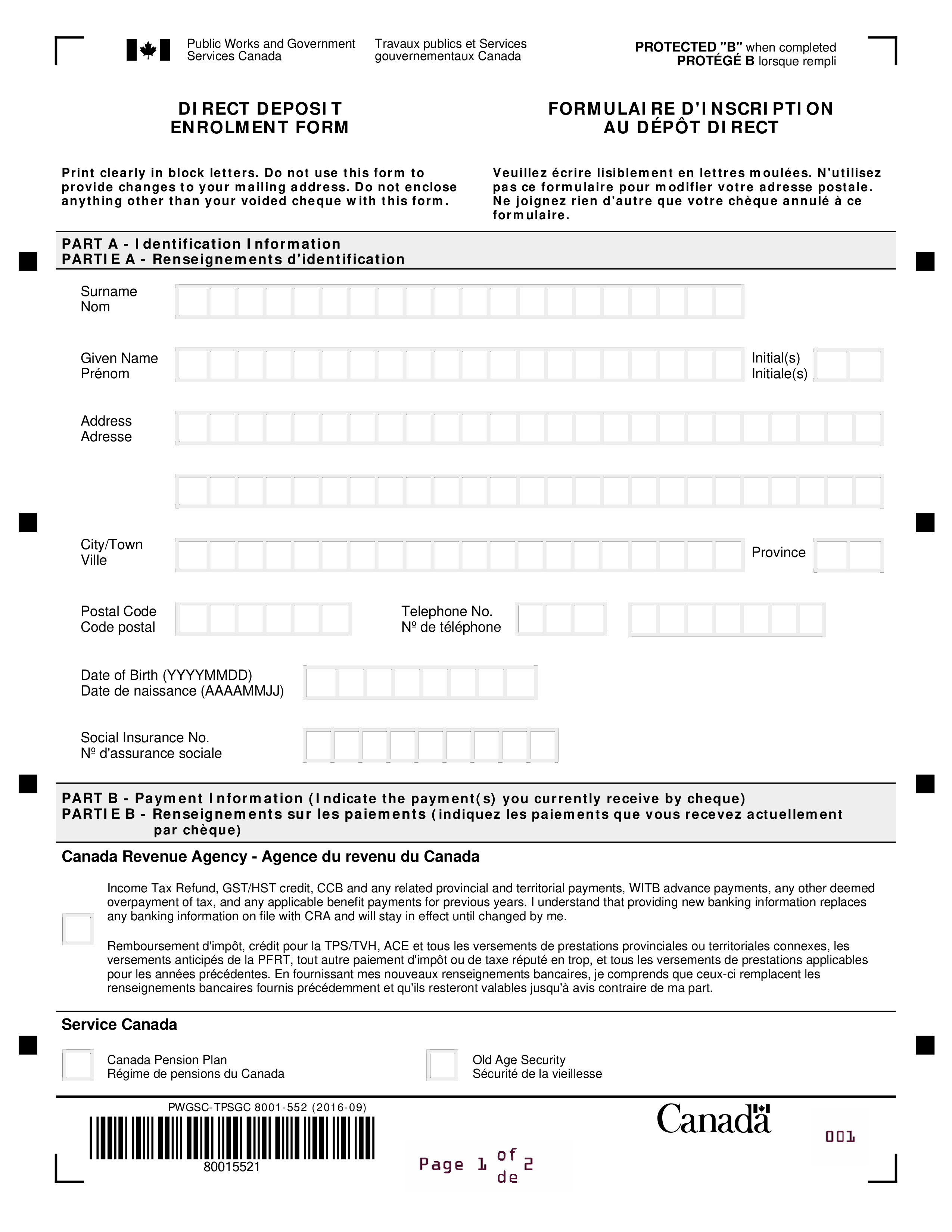 Kostenloses Direct Deposit Enrolment Form