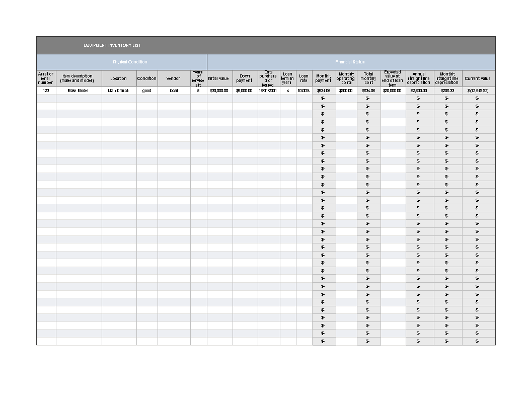 Excel Equipment Inventory List Templates At Allbusinesstemplates