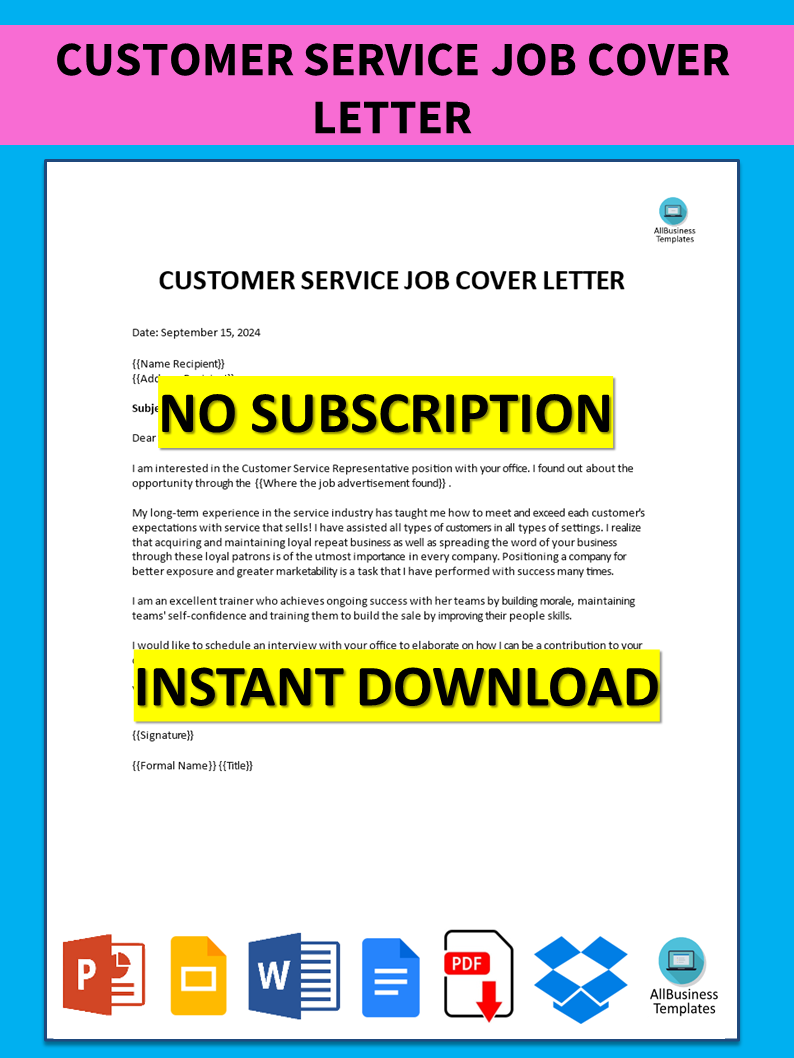 Customer Service Job Cover Letter main image