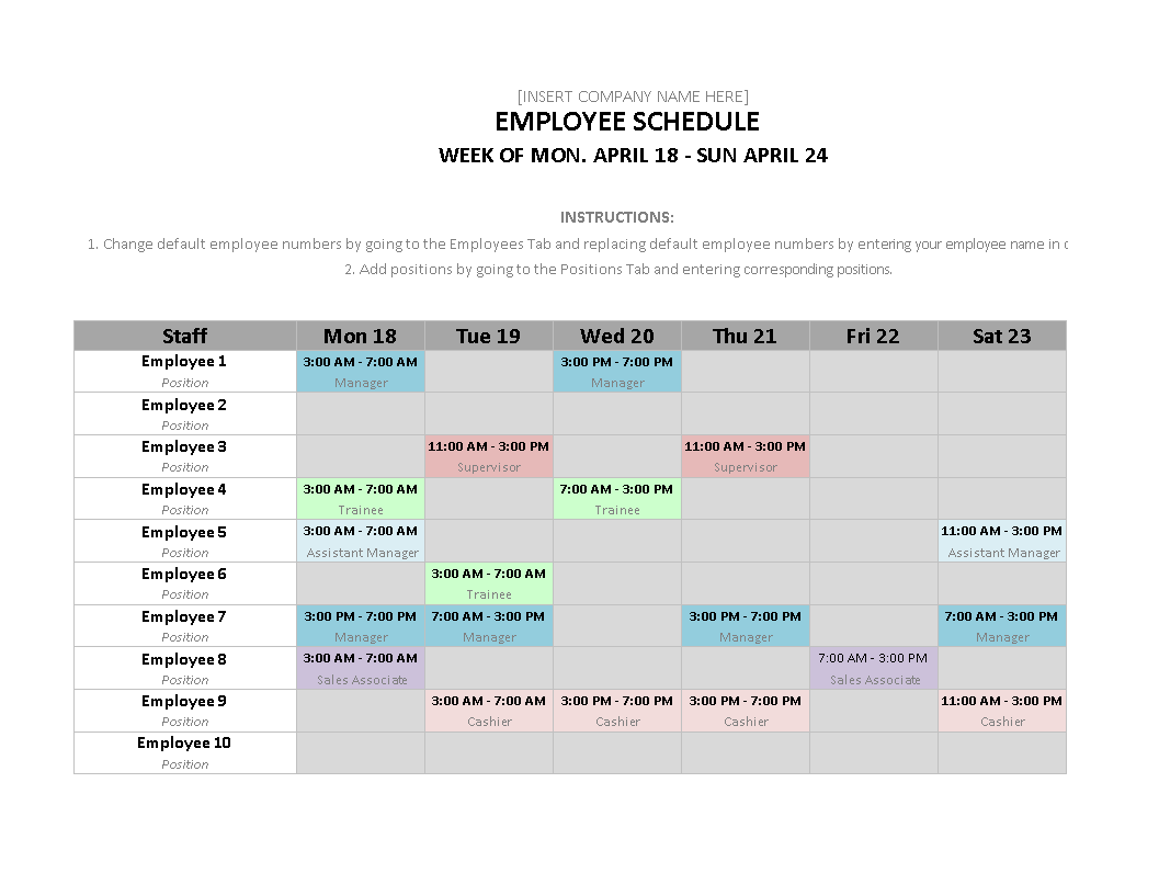 monthly shift schedule calendar template