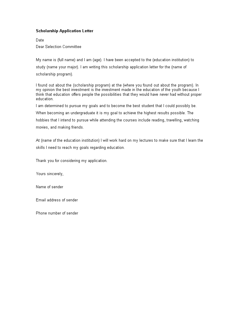an application letter for a scholarship