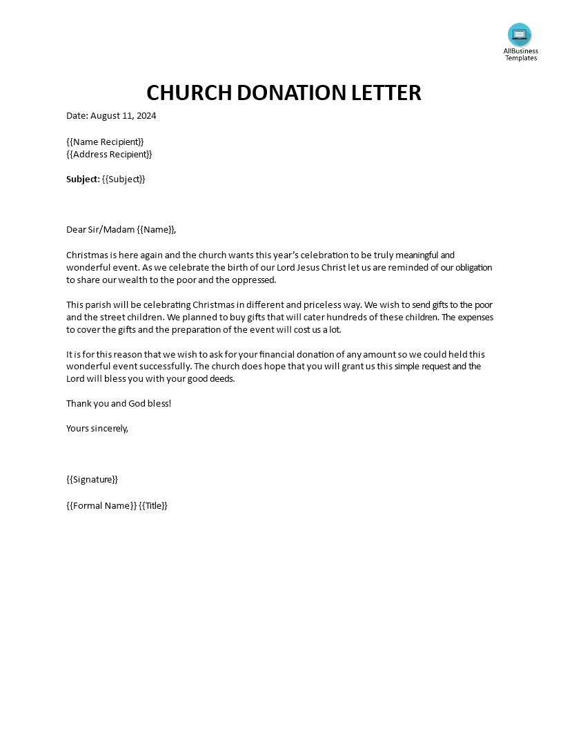 Church Donation Letter | Templates at allbusinesstemplates.com