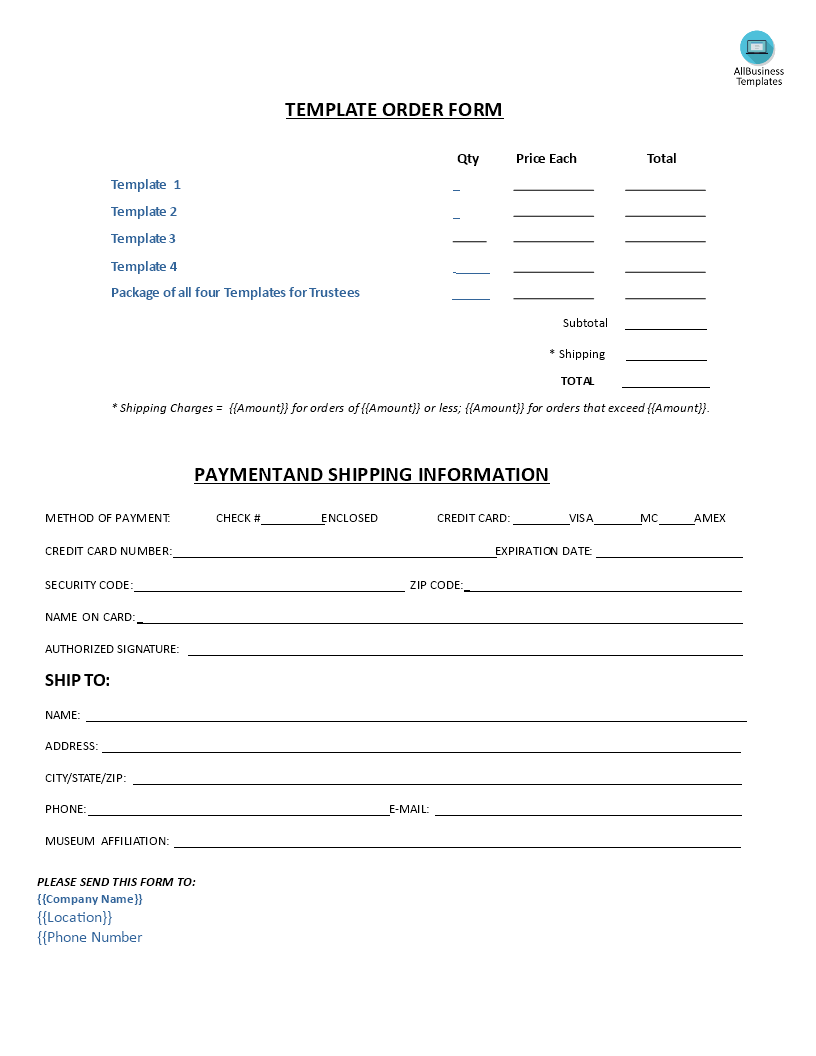 sample order form template