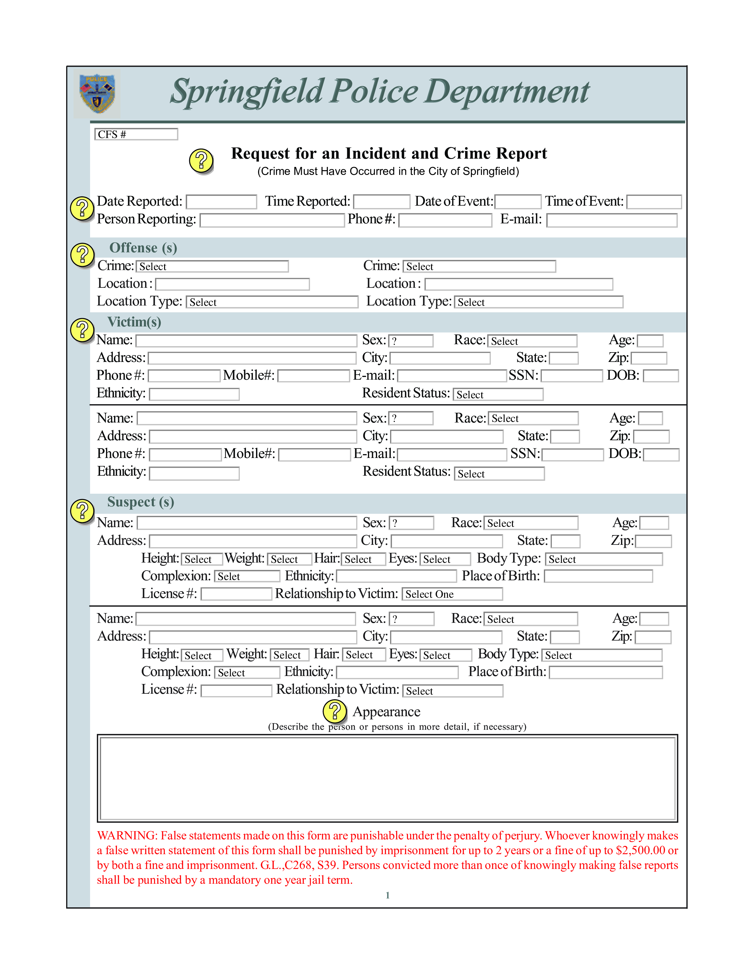 Police Incident Report Template