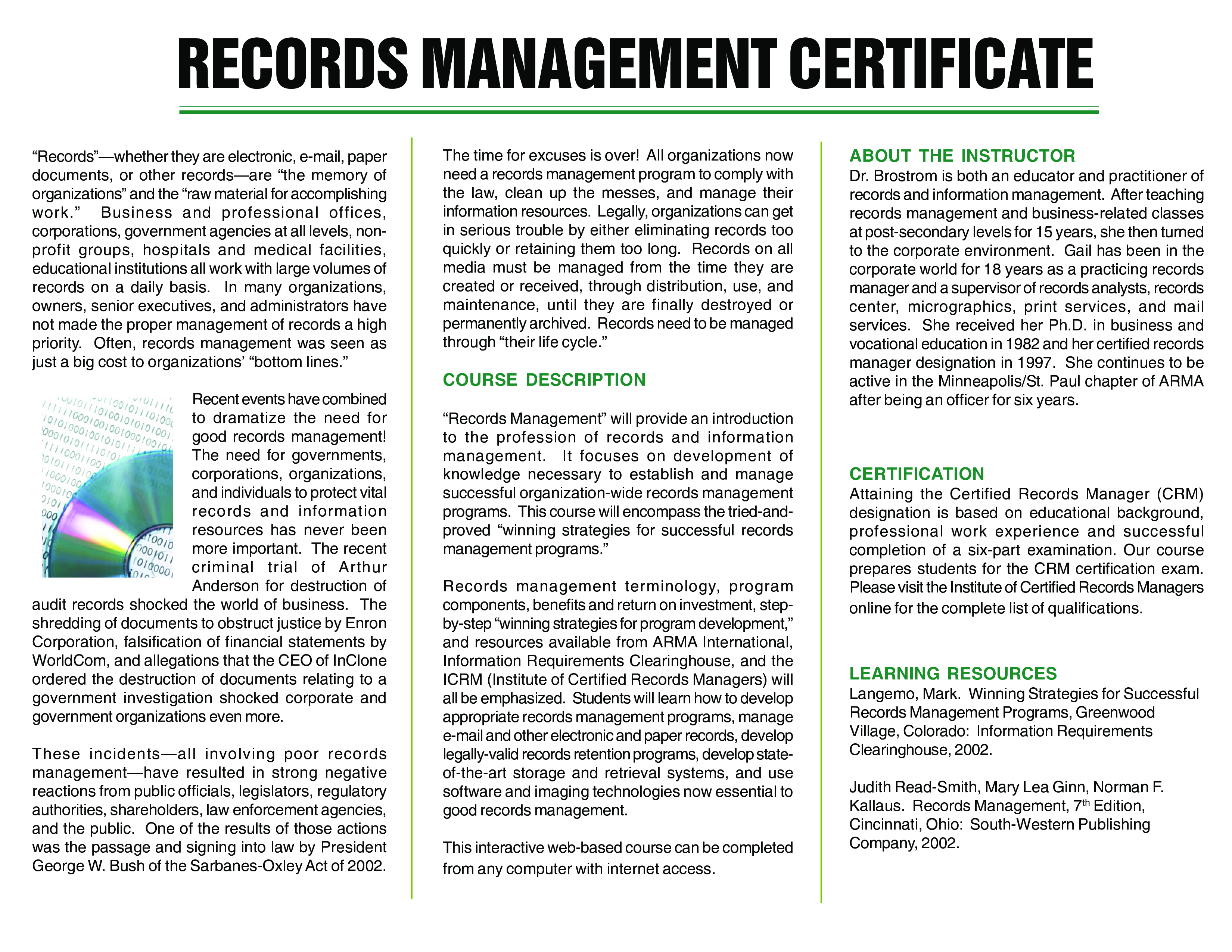 Records Management Training Certificate 模板