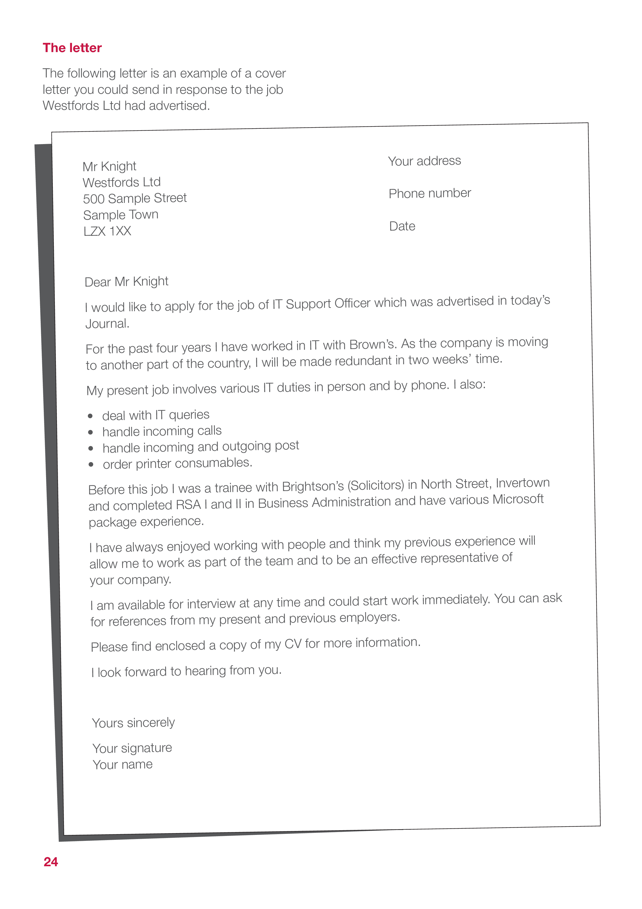 vacancy application cover letter