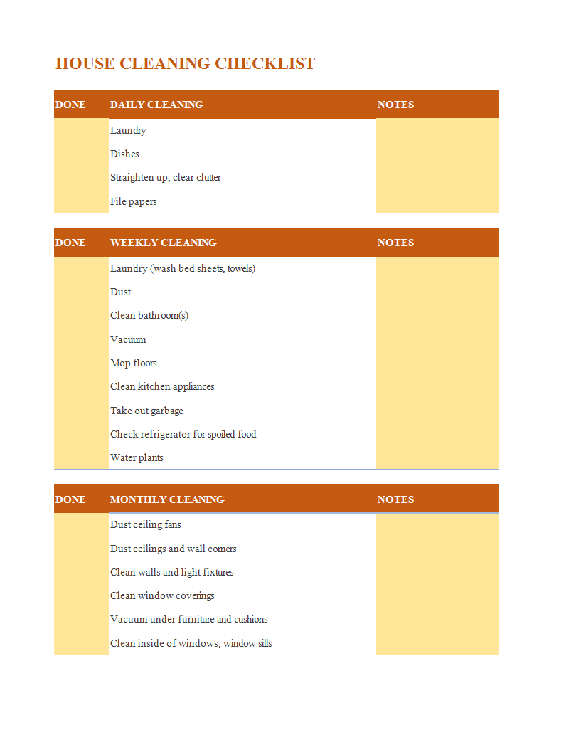 house cleaning checklist worksheet excel voorbeeld afbeelding 