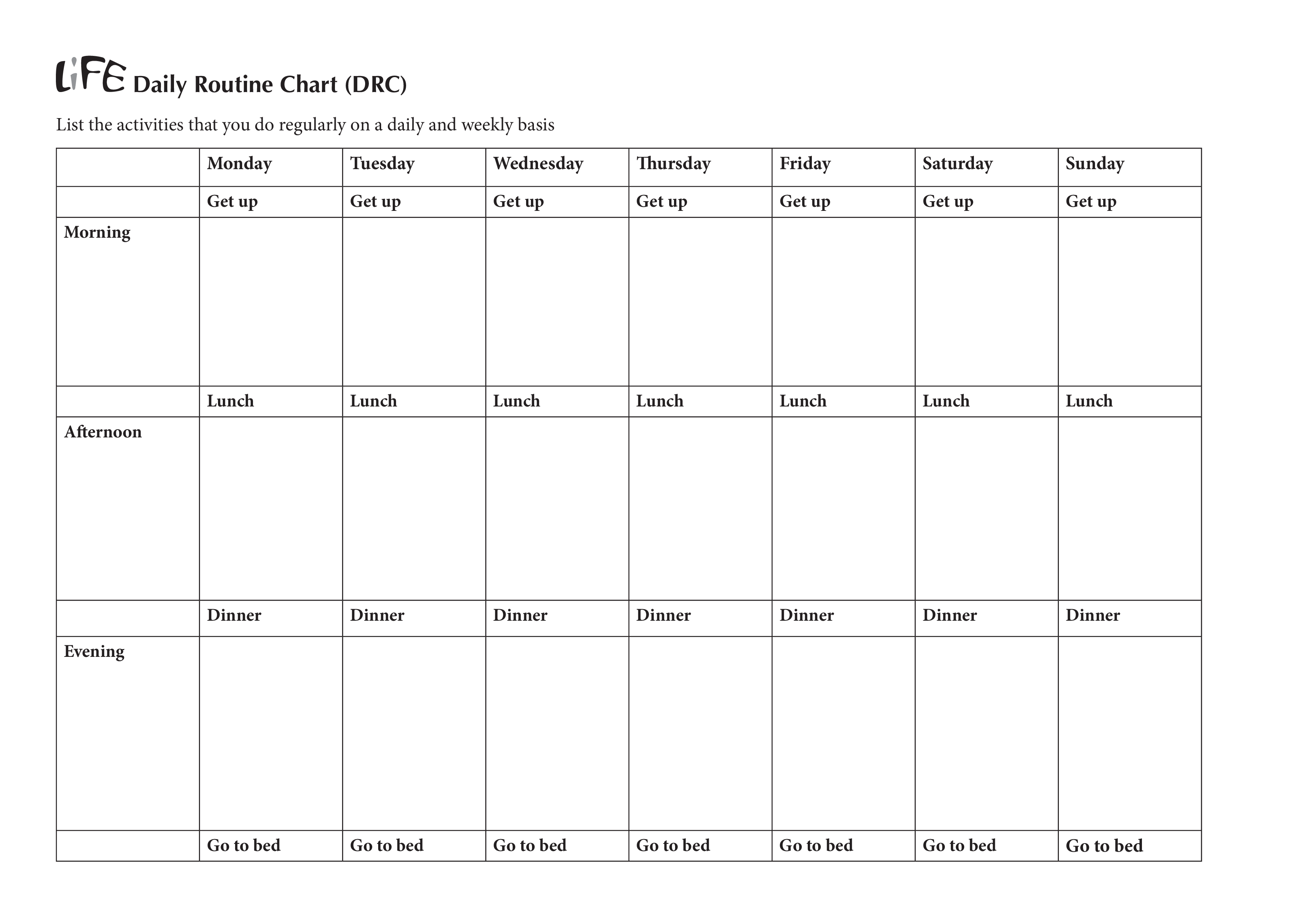 Daily Routine Chart Template