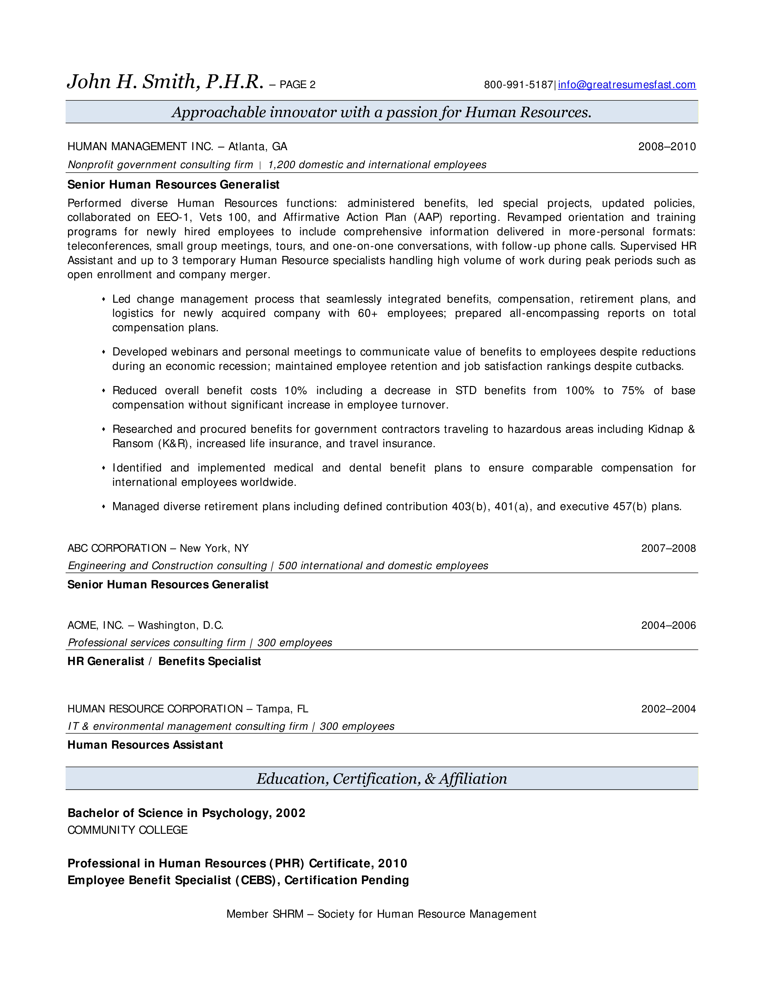 Hr Professional Resume 