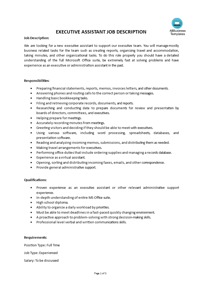assistant research executive job description