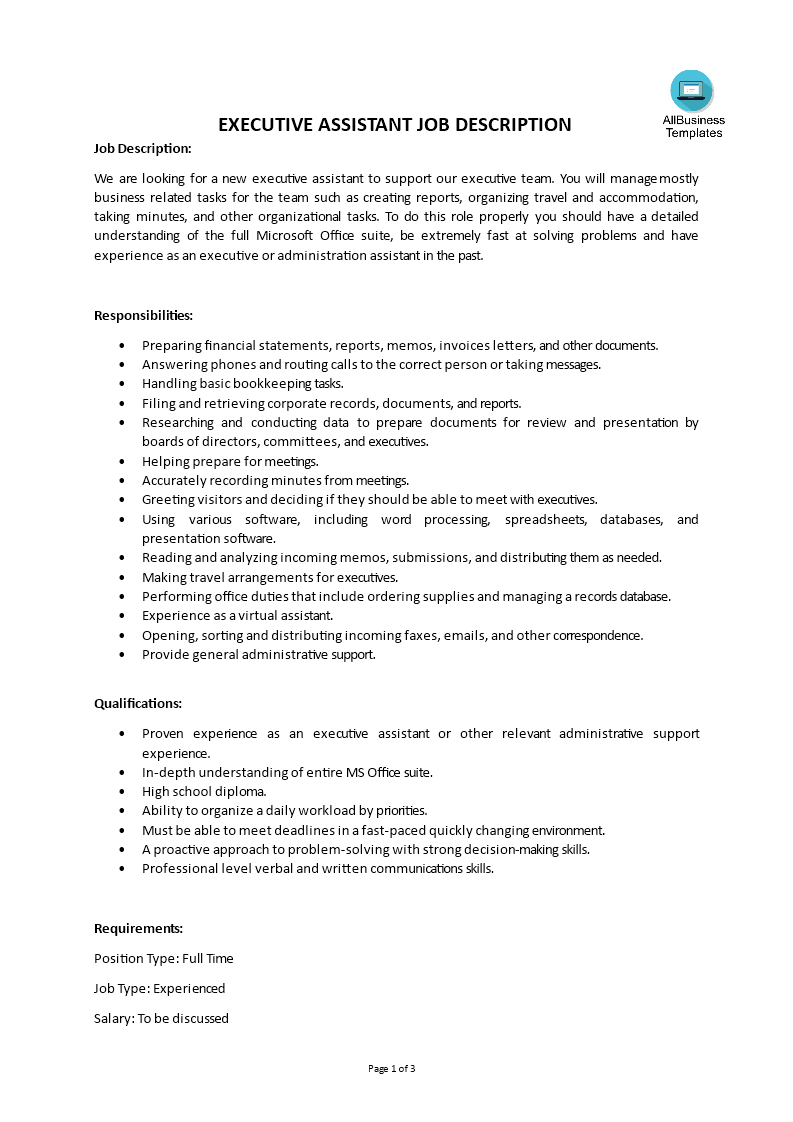 Executive Assistant Job Description