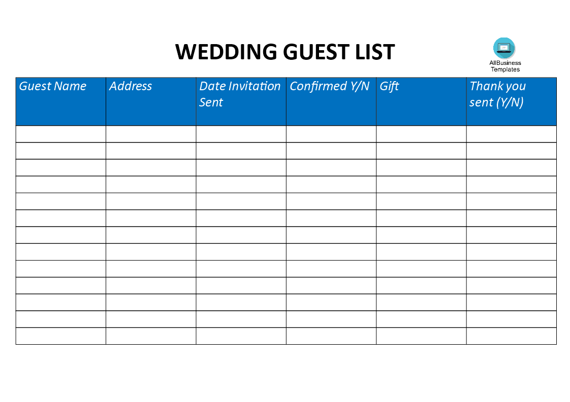 Wedding Guest List | Templates at allbusinesstemplates.com