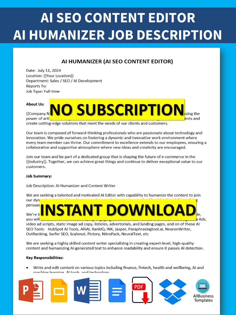ai humanizer copywriter job description template