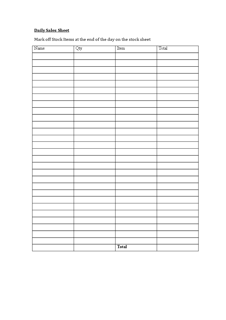 Daily Sales Sheet Templates at allbusinesstemplates com