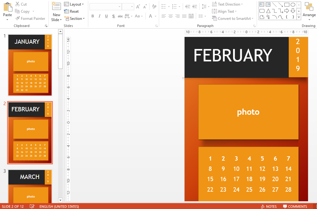 2019 powerpoint calendar plantilla imagen principal