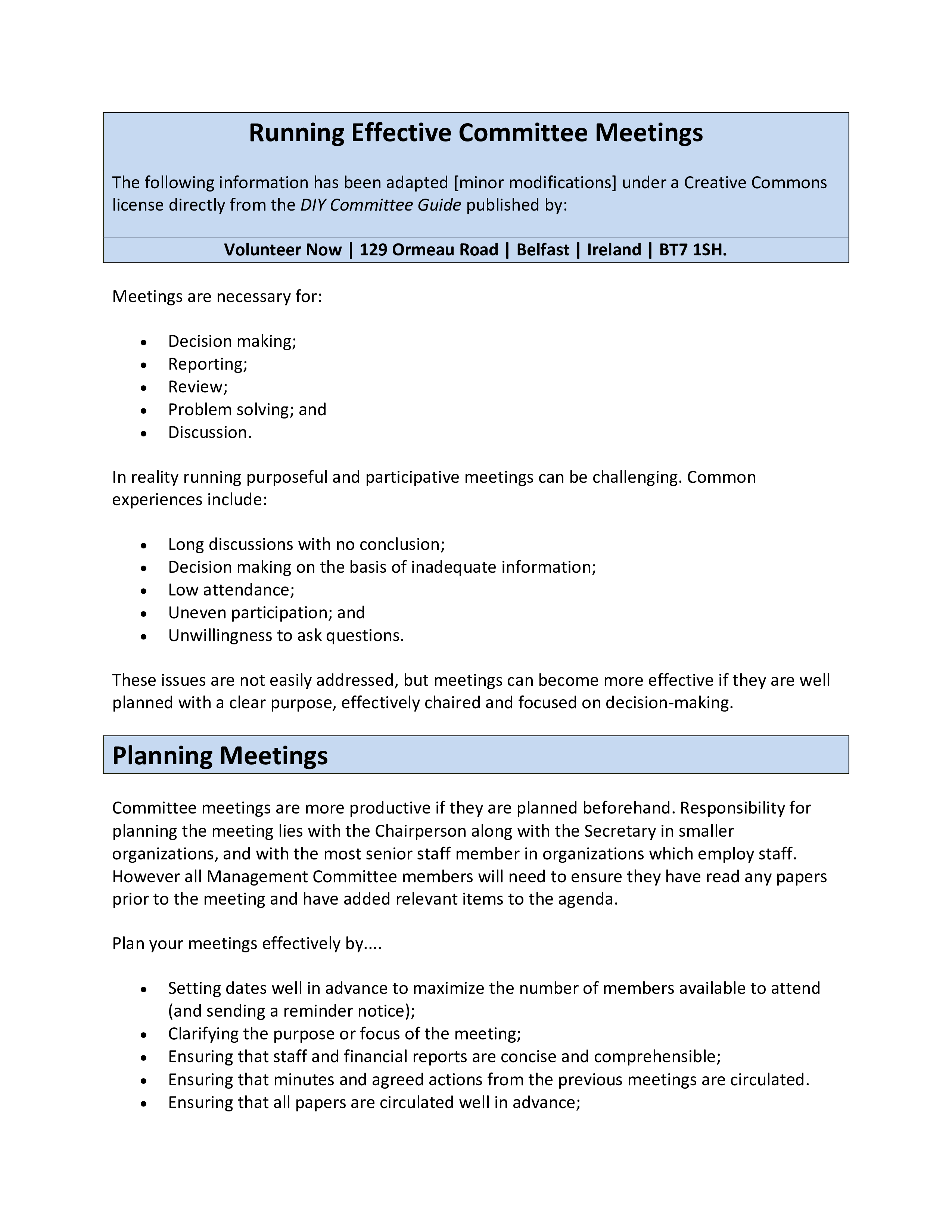 Sample Running Effective Committee Meeting Agenda Templates at