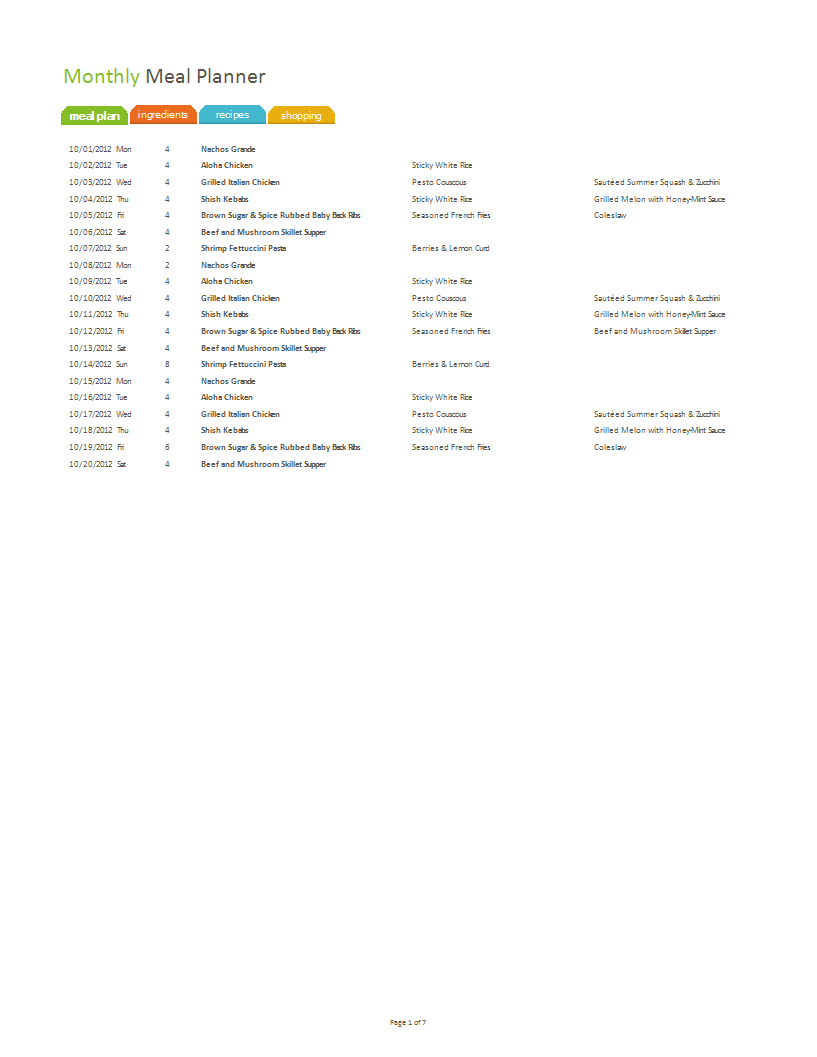 Diet Meal Plan Worksheet Templates At Allbusinesstemplates