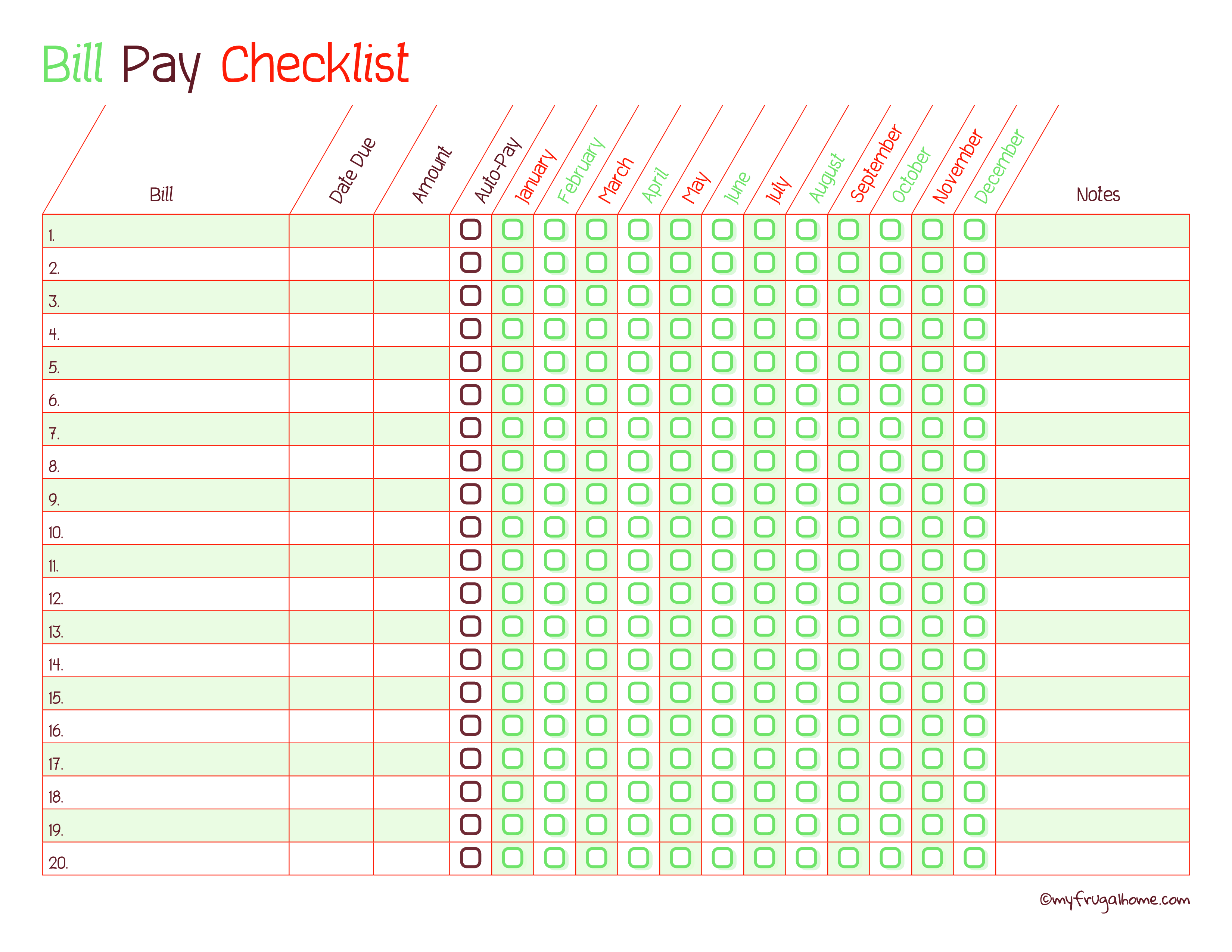 Bill Payment Checklist Templates at