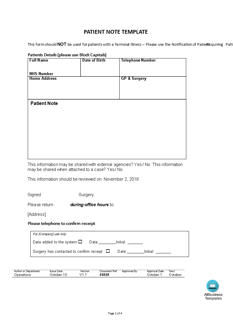 Patient Note Template Templates at