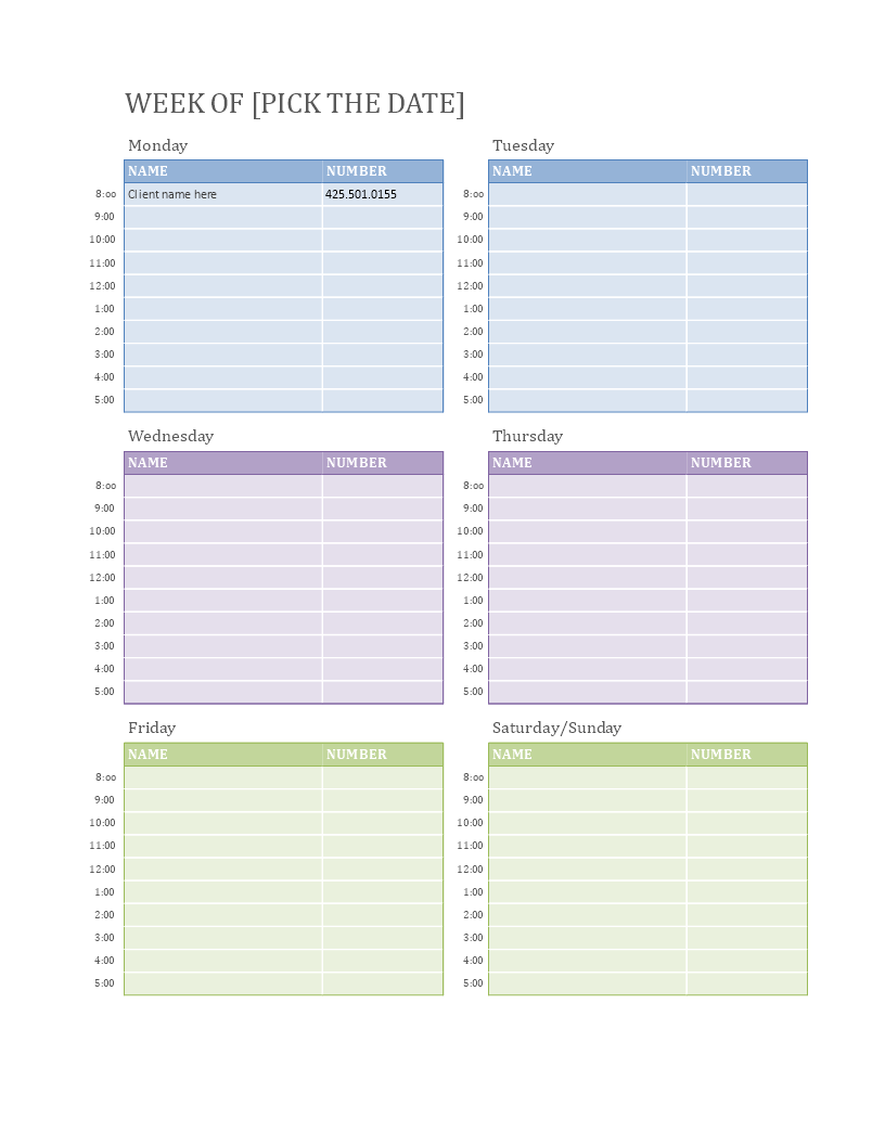 weekly appointment calendar voorbeeld afbeelding 