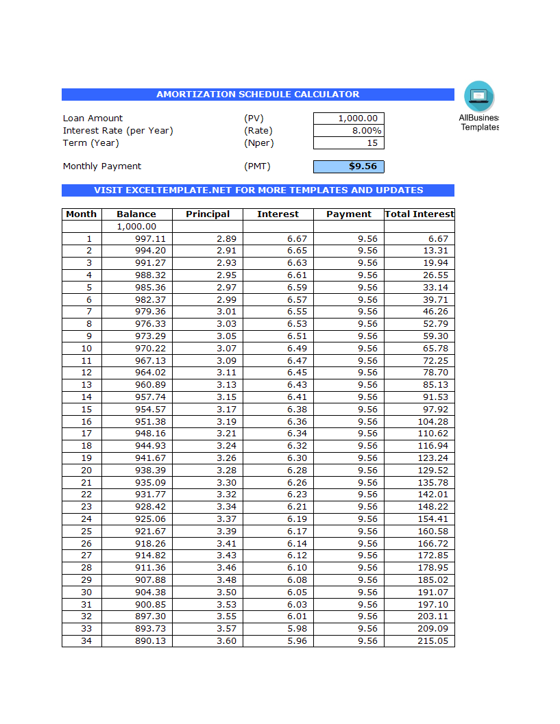 Amortization Schedule Calculator Templates At Allbusinesstemplates