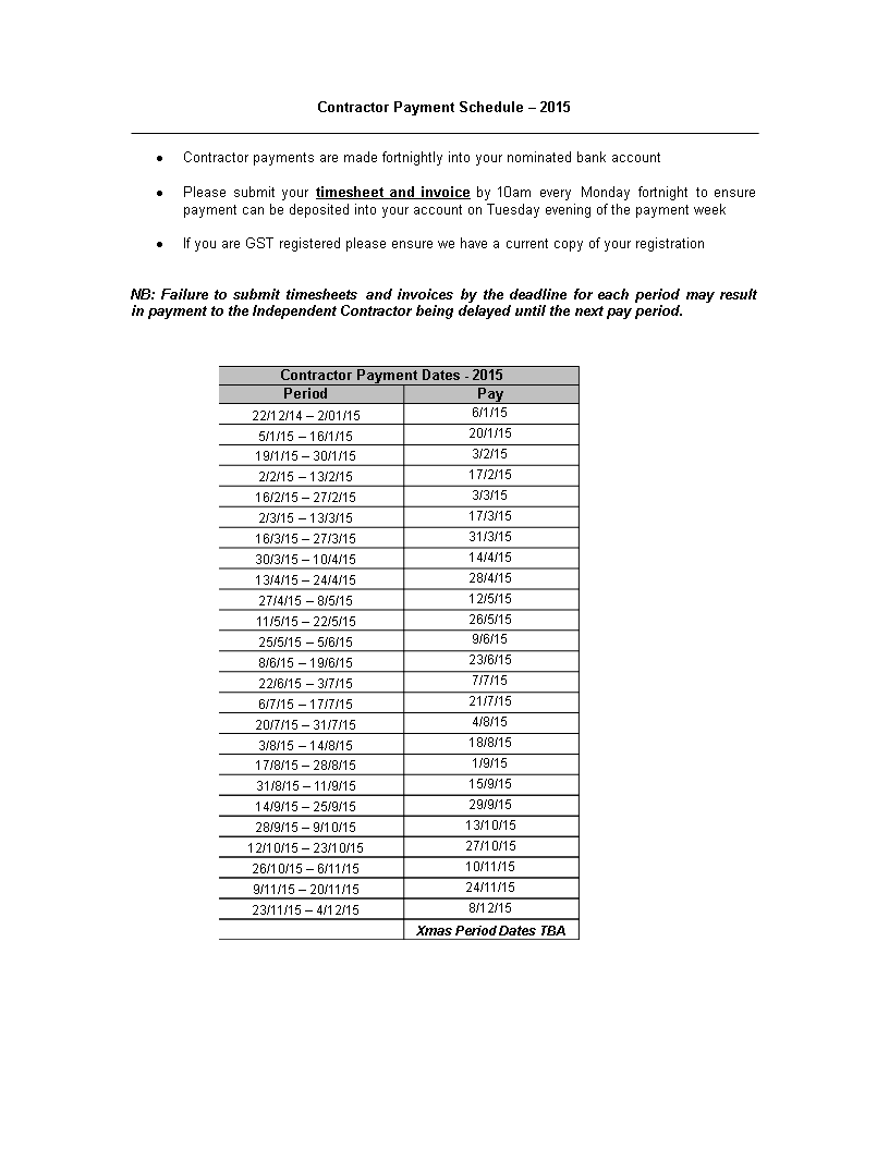 Contractor Payment Schedule Template