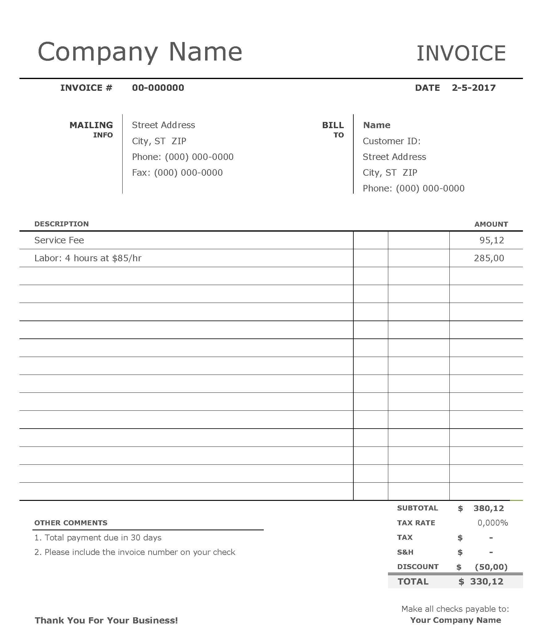 simple service invoice template