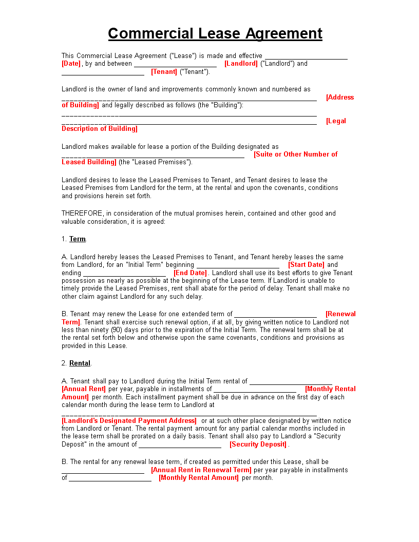 Offer To Lease Commercial Property Template Pdf Template
