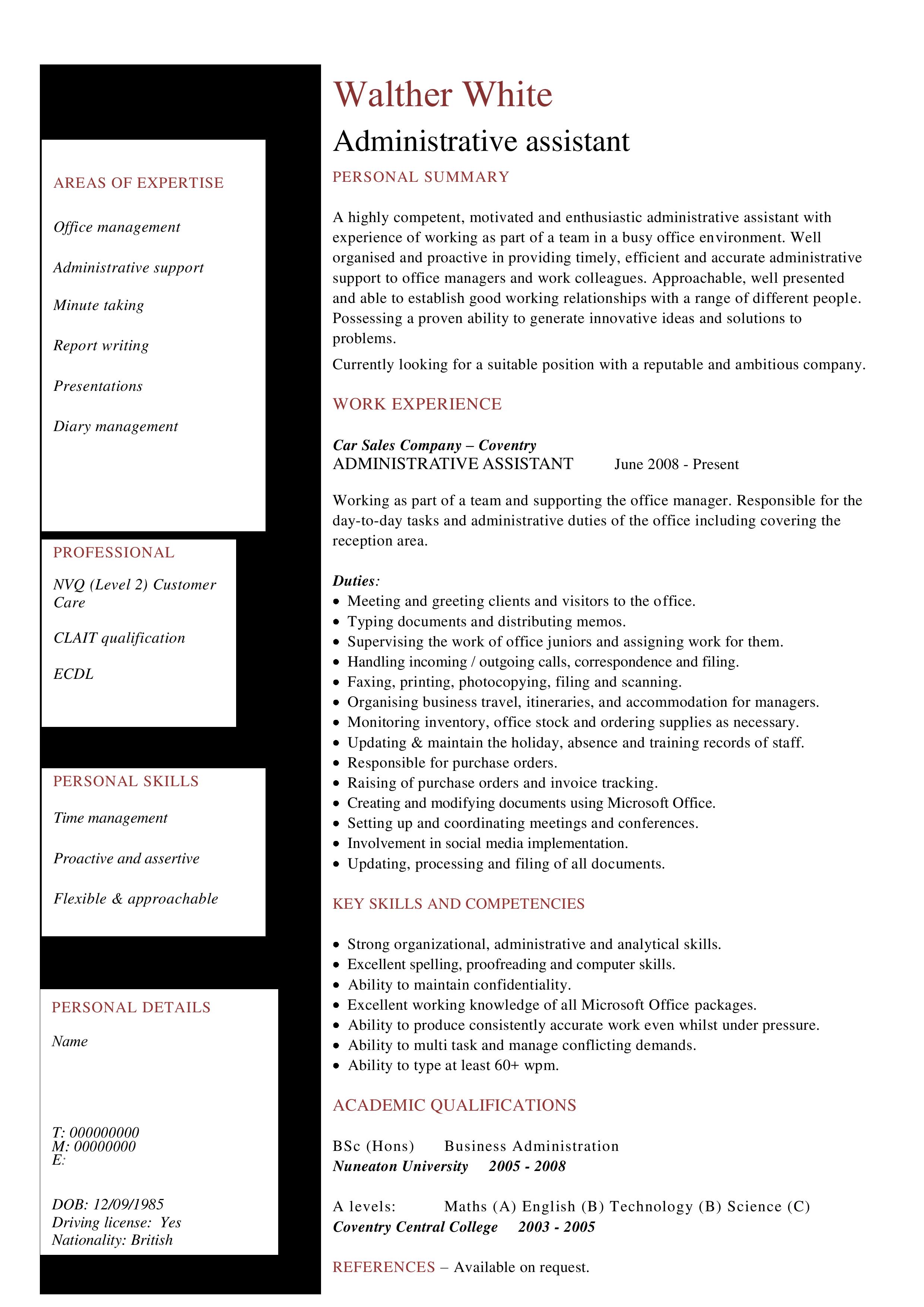 resume format of experience