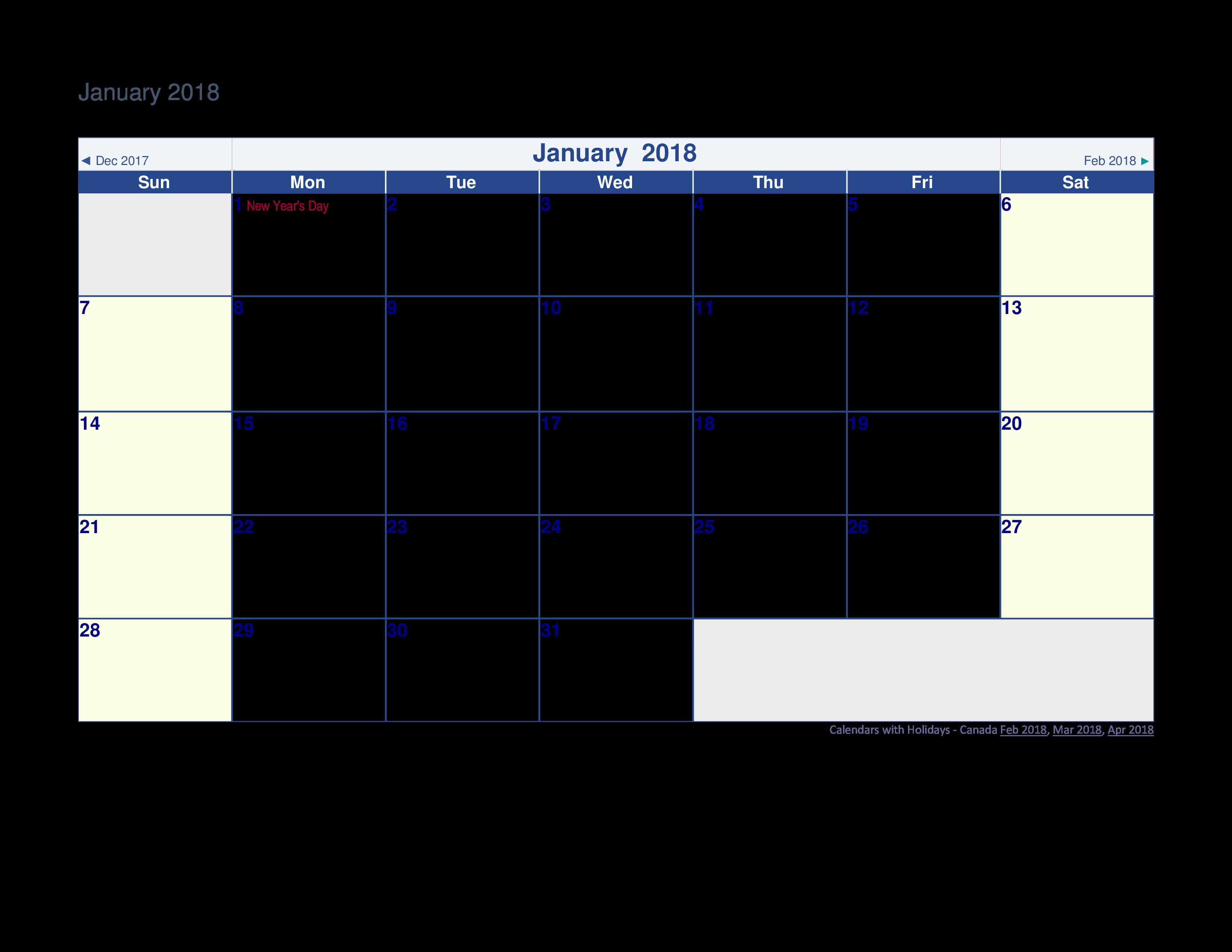 Monthly Calendar 2018 main image