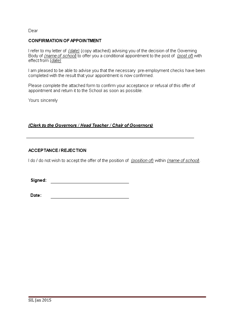 Appointment Confirmation Letter template Gratis