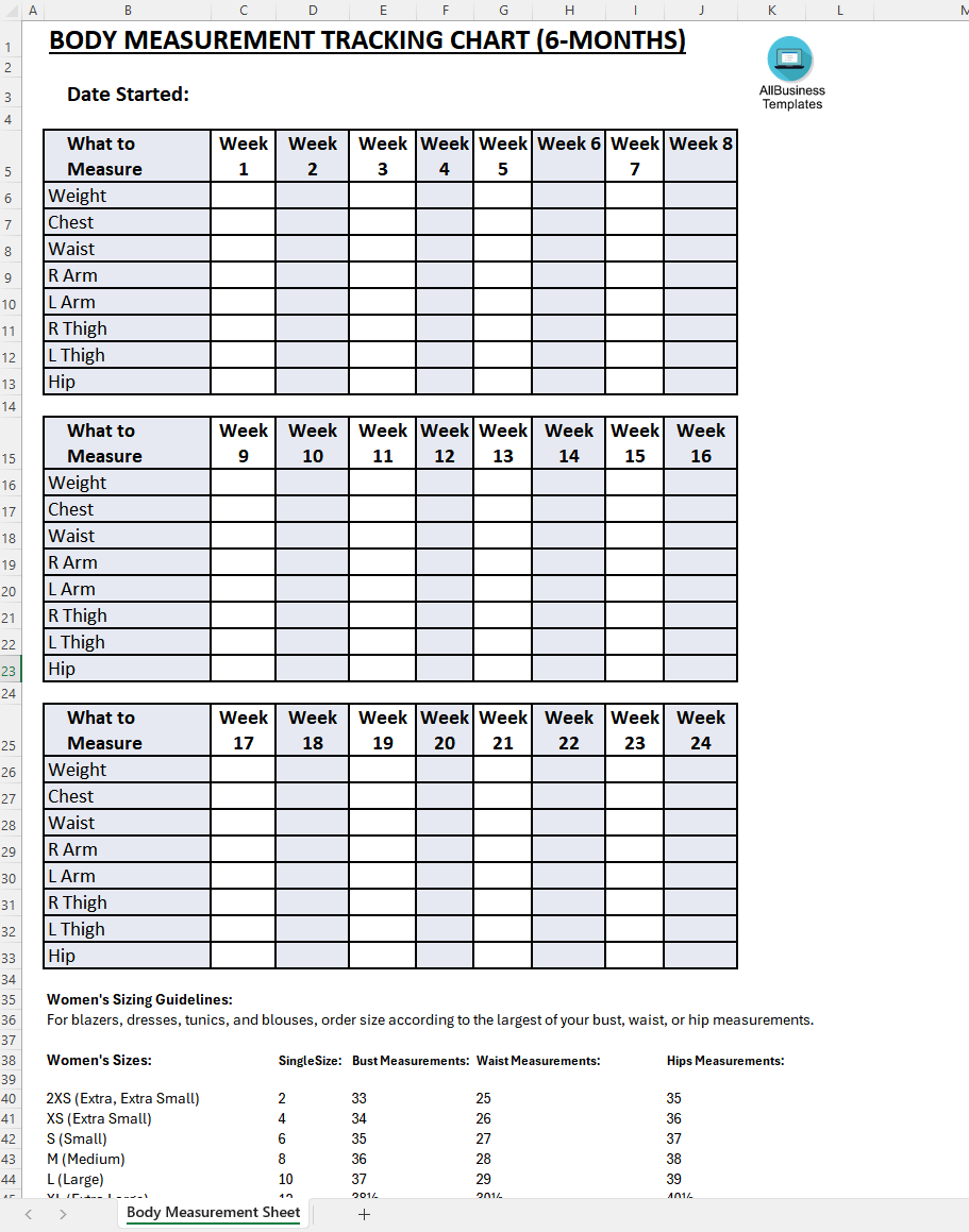 Body Measurement Chart | Templates at allbusinesstemplates.com