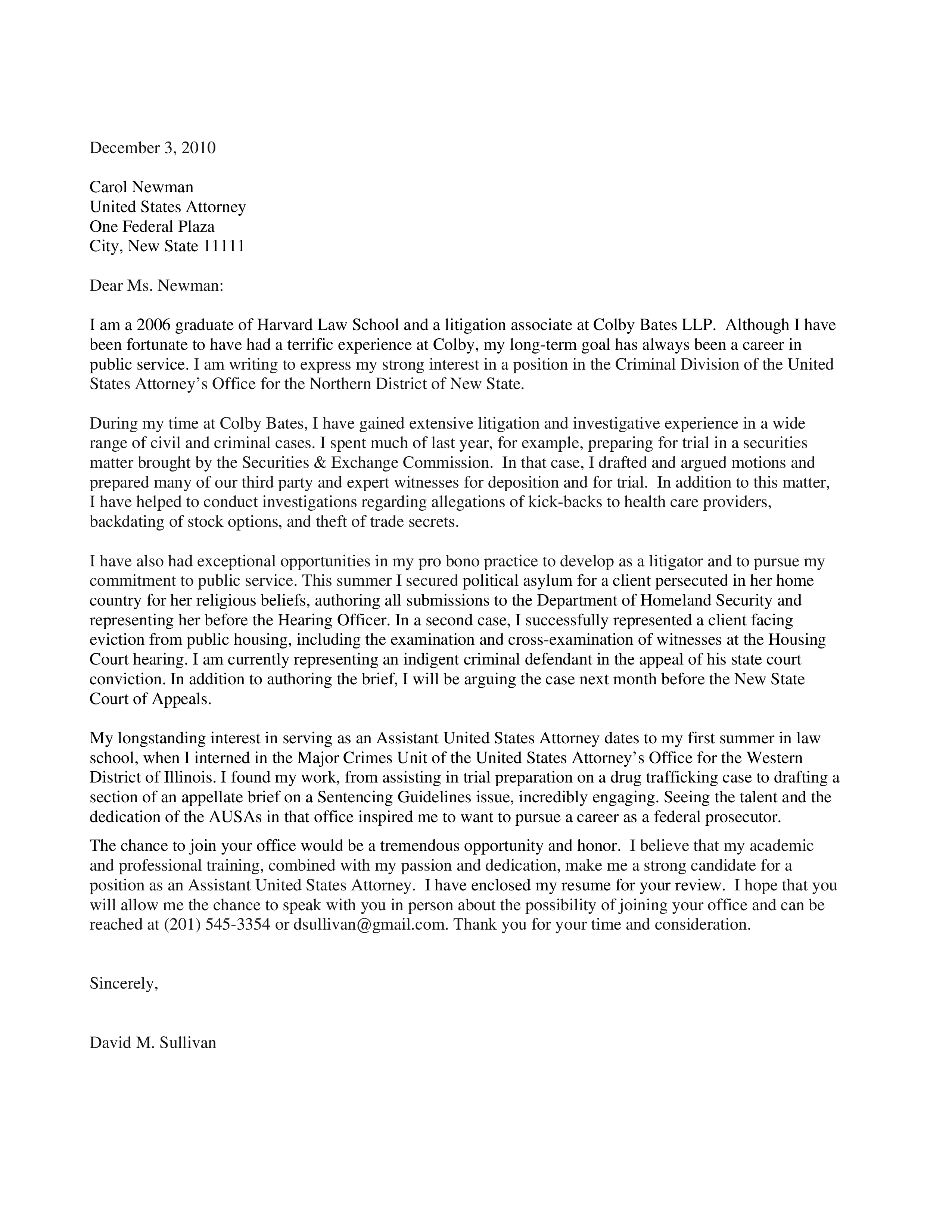 Law Cover Letter Template