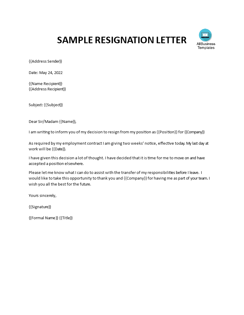 Kostenloses Work Notice Letter Template