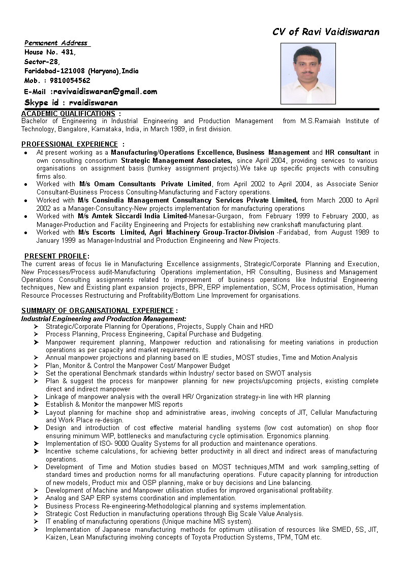 Plant Manager Cv Sample Sollicitatiebrief En Cv Web