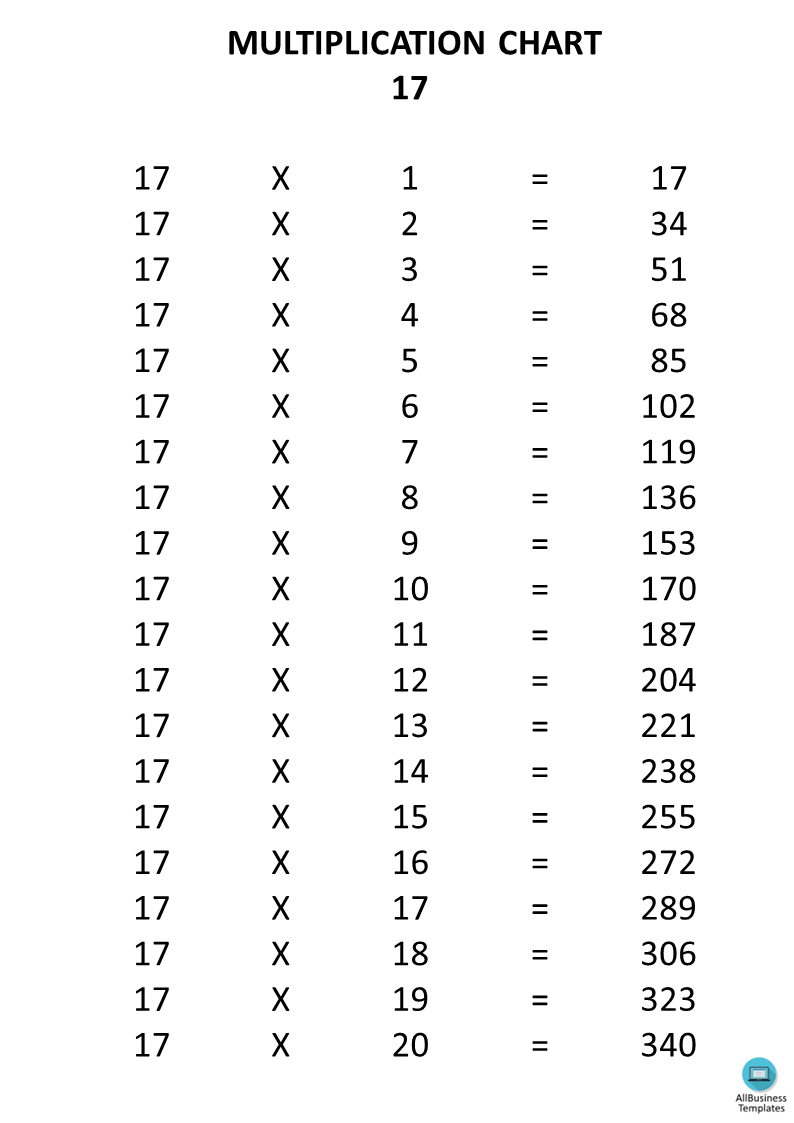 multiplication chart x17 plantilla imagen principal