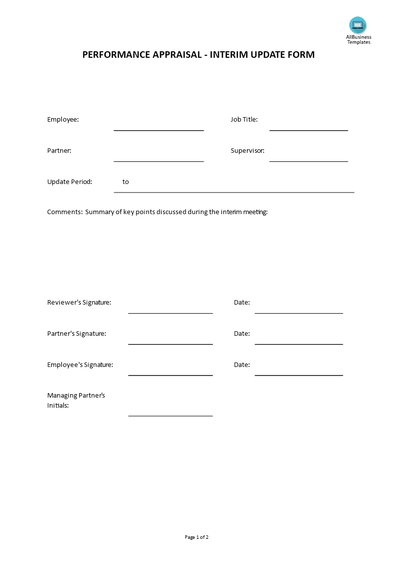 hr performance appraisal interim update template