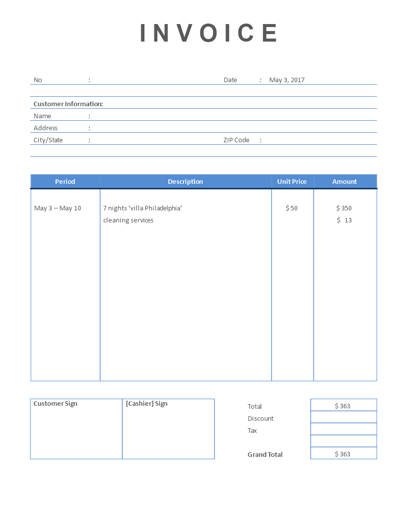 Free Rental Invoice Short Stay property Templates at
